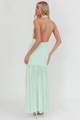 Kailyn Cowl Neck Sheer Hem Maxi Dress Mint